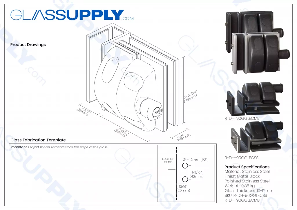 90°Glass to Glass Latch Exterior Opening for Frameless Glass Railing