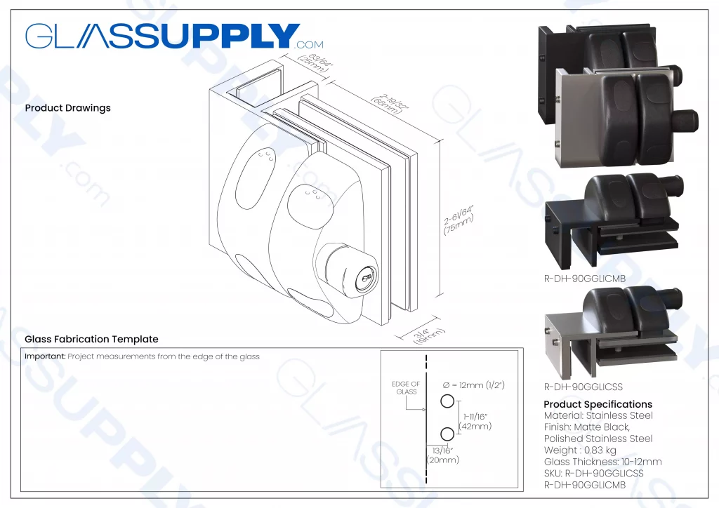 90°Glass to Glass Latch Inside Opening for Frameless Glass Railing