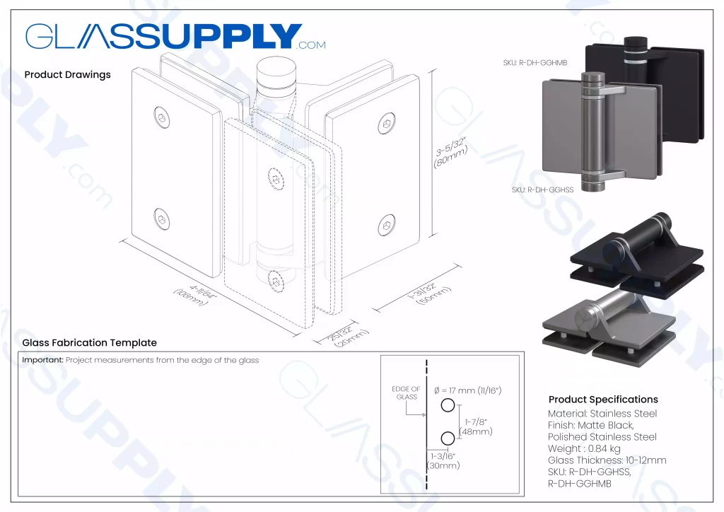 Spring Loaded Glass-to-Glass Door Hinge for Frameless Glass Railing