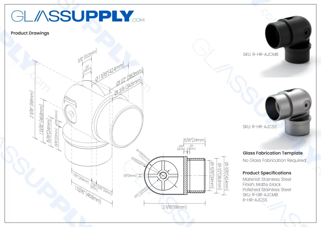 Handrail Adjustable Degree Connector