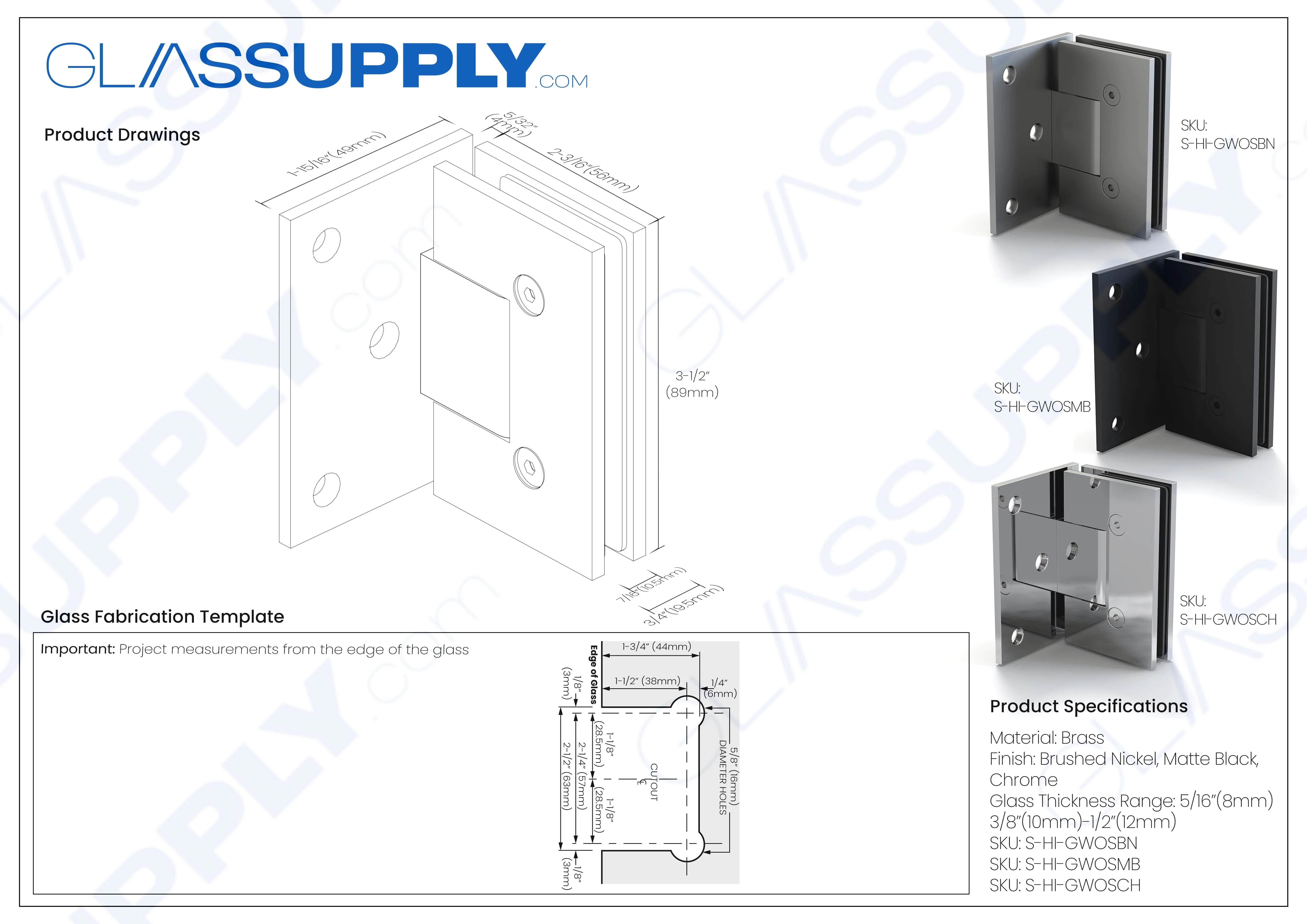 Glass-to-Wall Hinge with Offset Back Plate