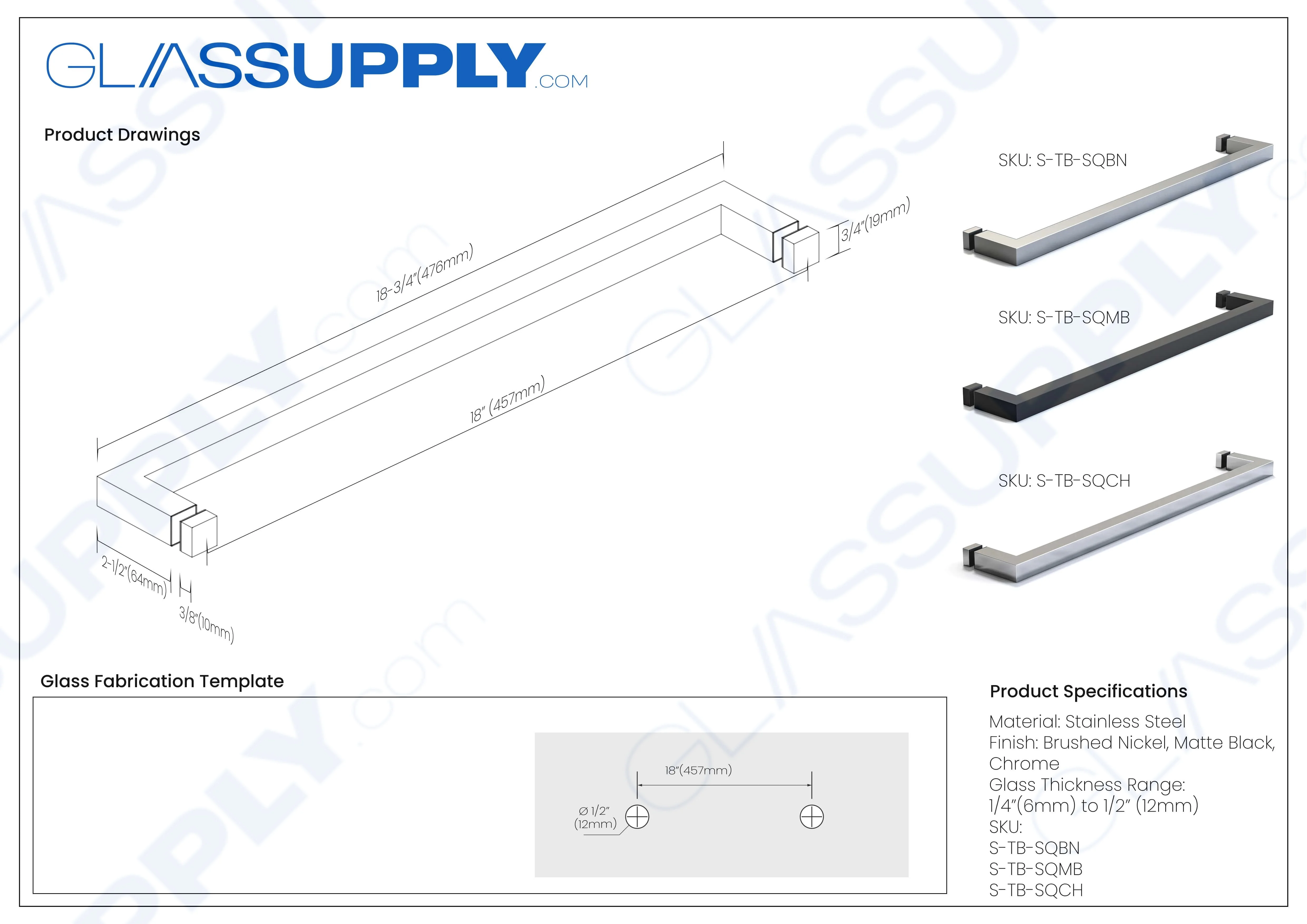 Single-Sided Square Towel Bar 18"