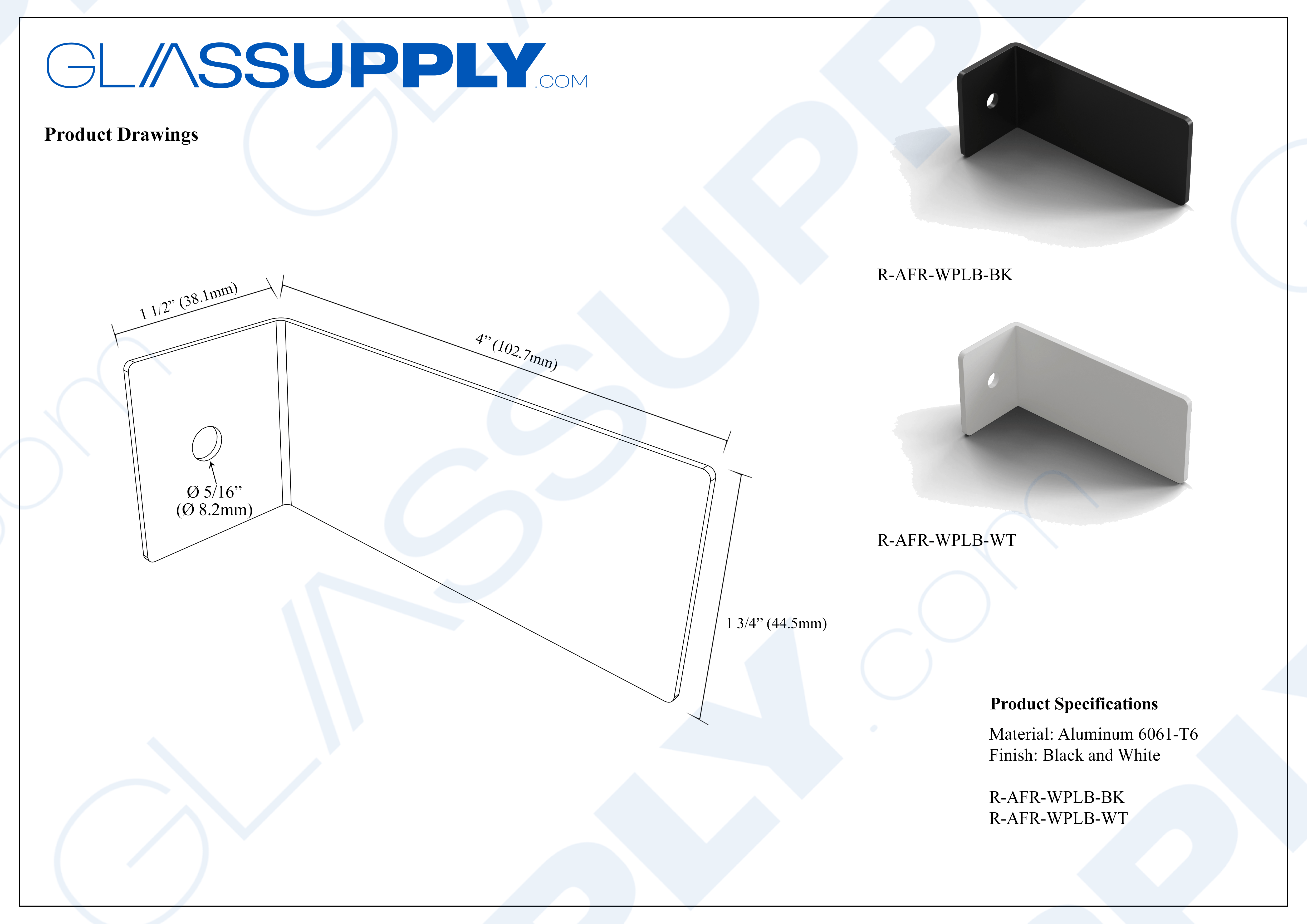 Aluminum Framed Railing Wall to Post L-Bracket