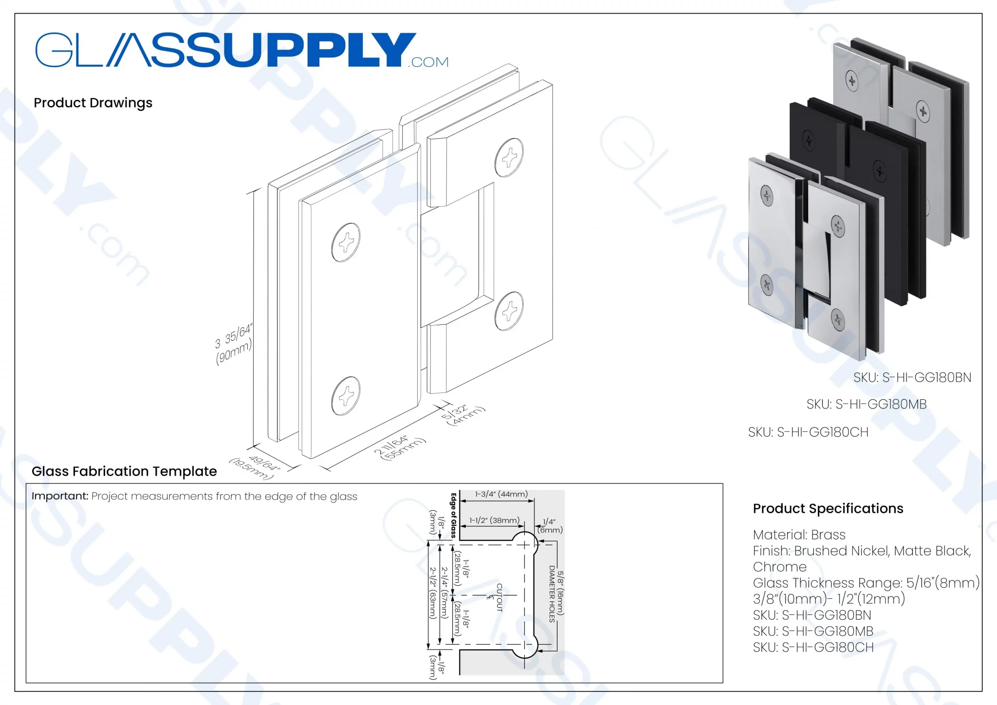 GS 180° Glass to Glass Square Hinge