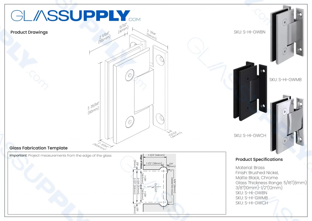 GS 90° Glass-to-Wall Square Hinge