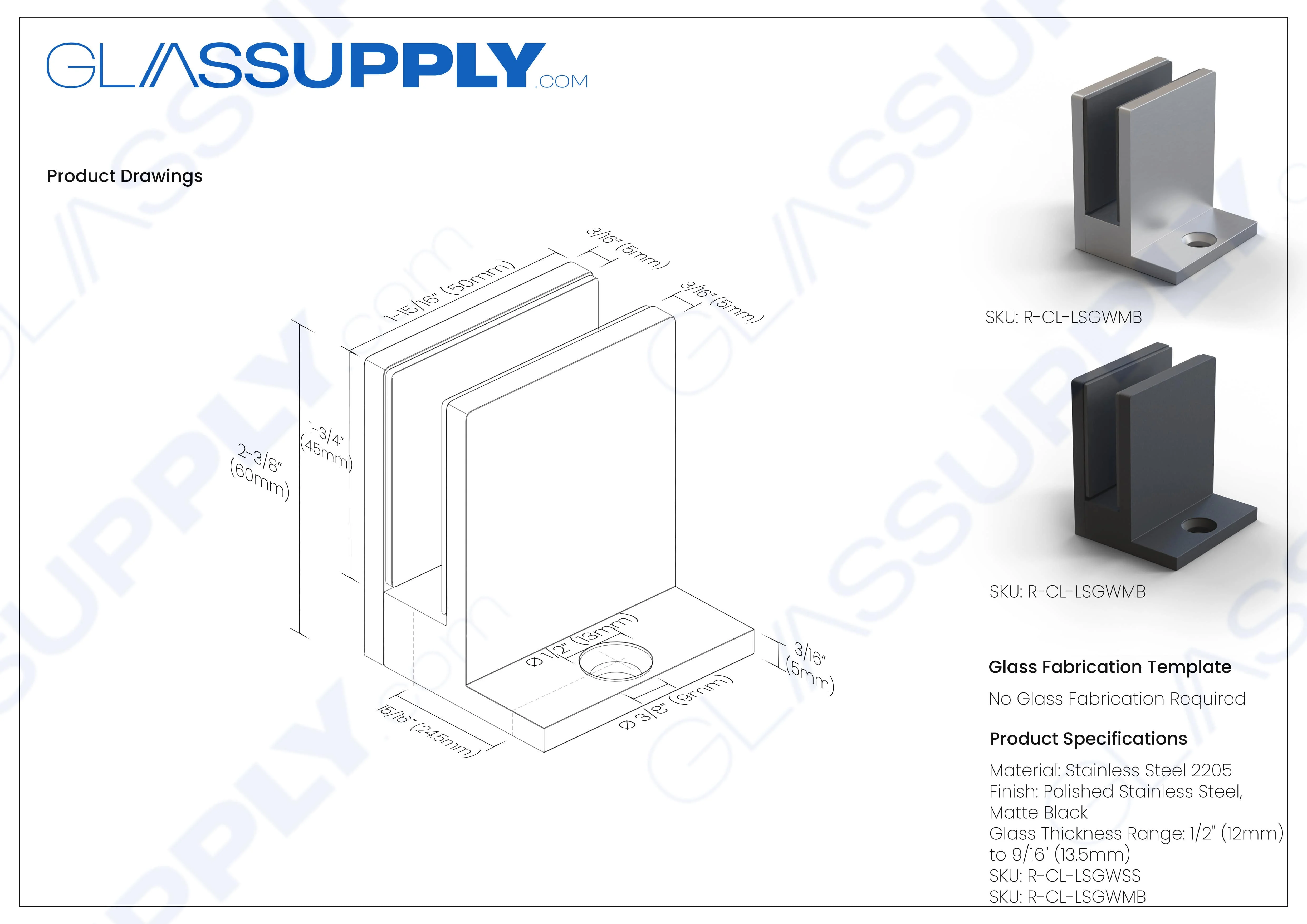 L shaped Glass to Wall Clamp