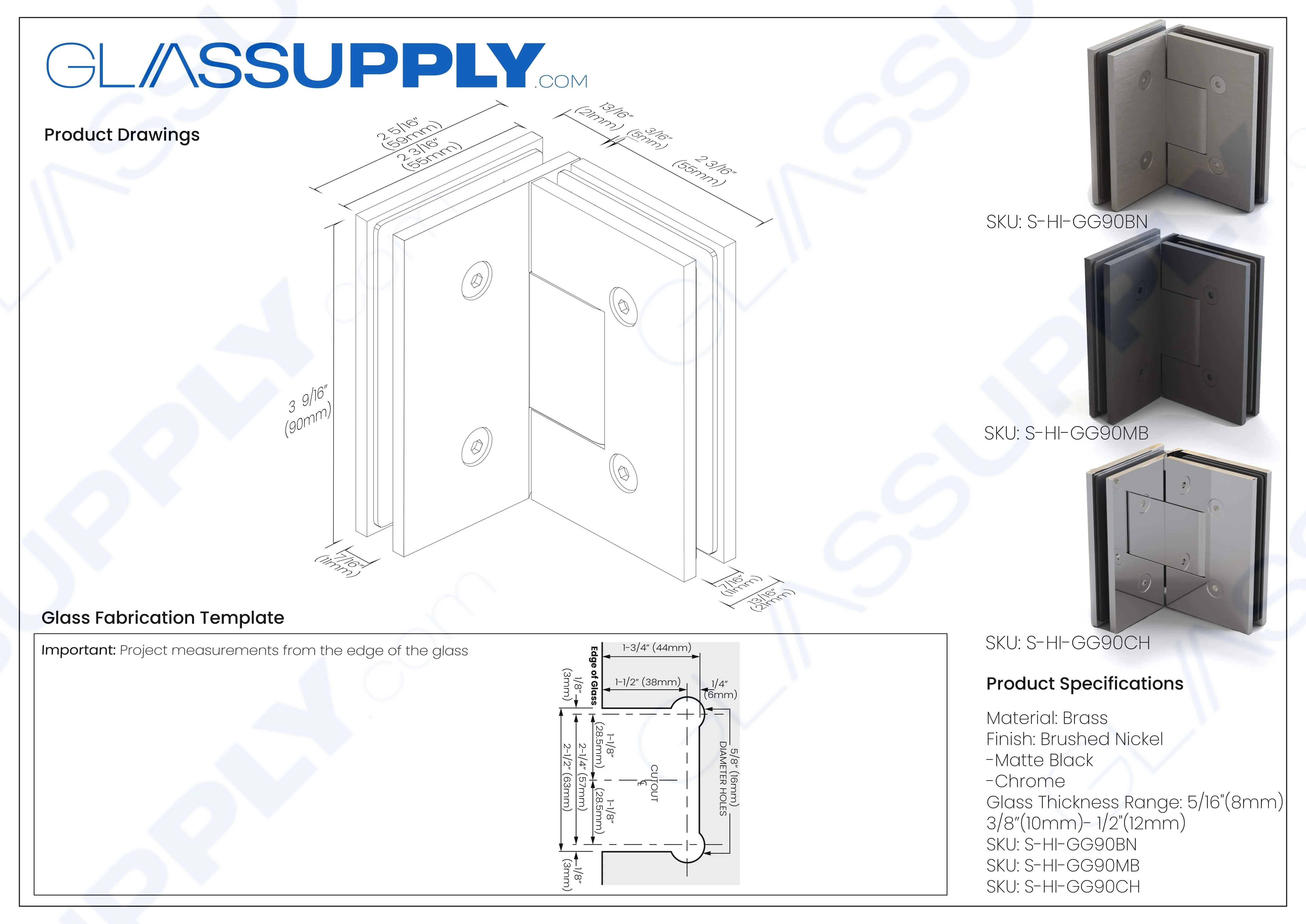 GS 90° Glass to Glass Square Hinge