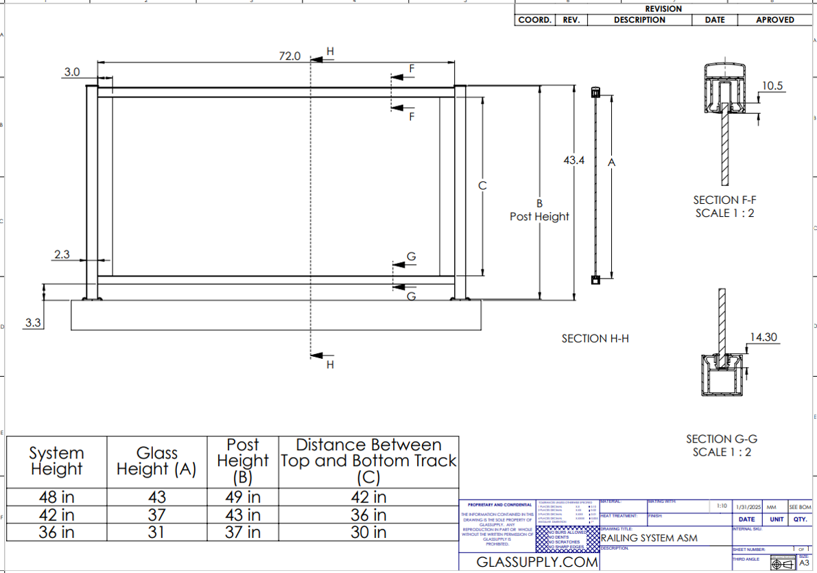 2 1/4" Square Post Kit for Aluminum Framed Railing System 1