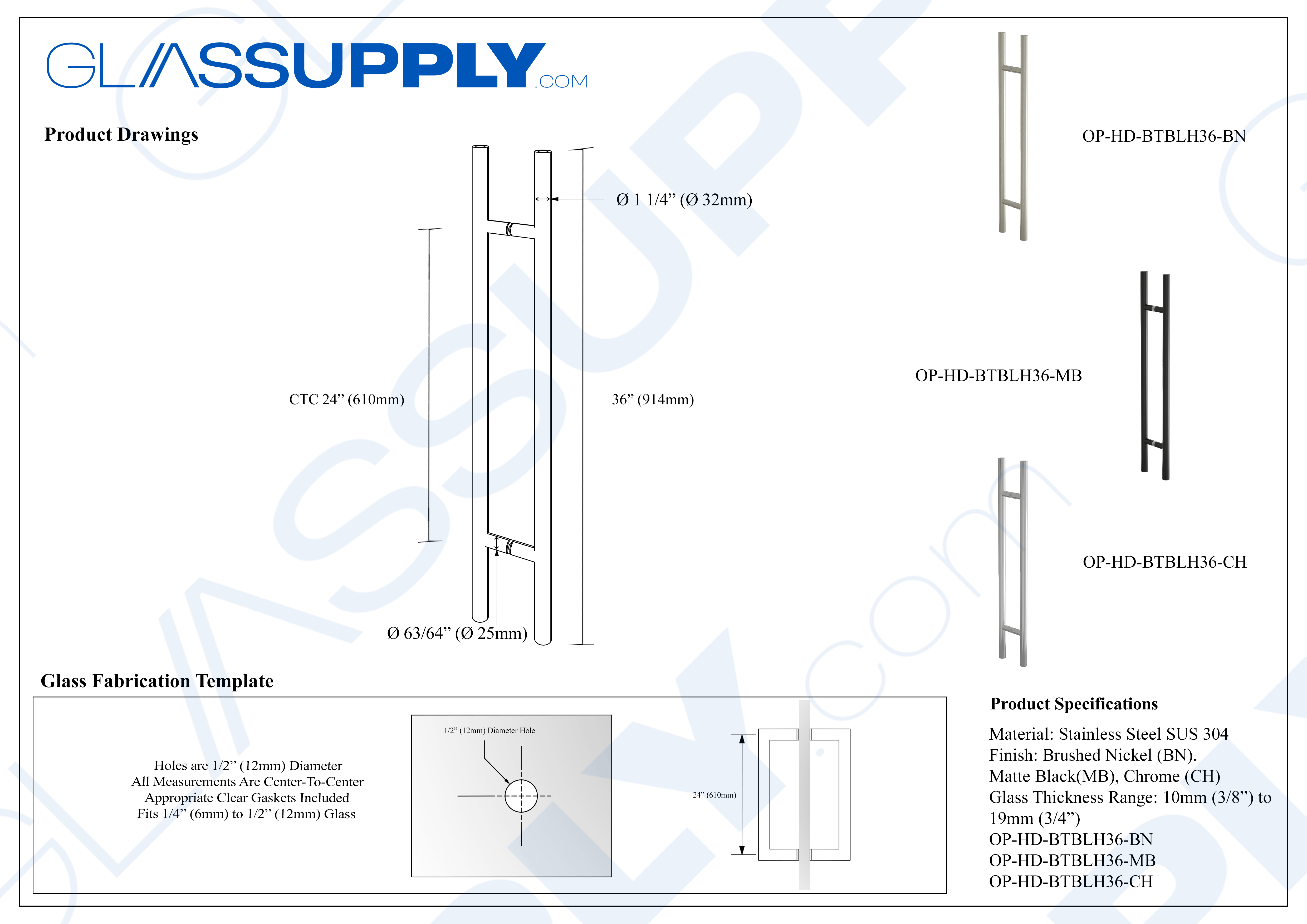 36" Back-to-Back Ladder Handle- 1 1/4" (32mm) Diameter