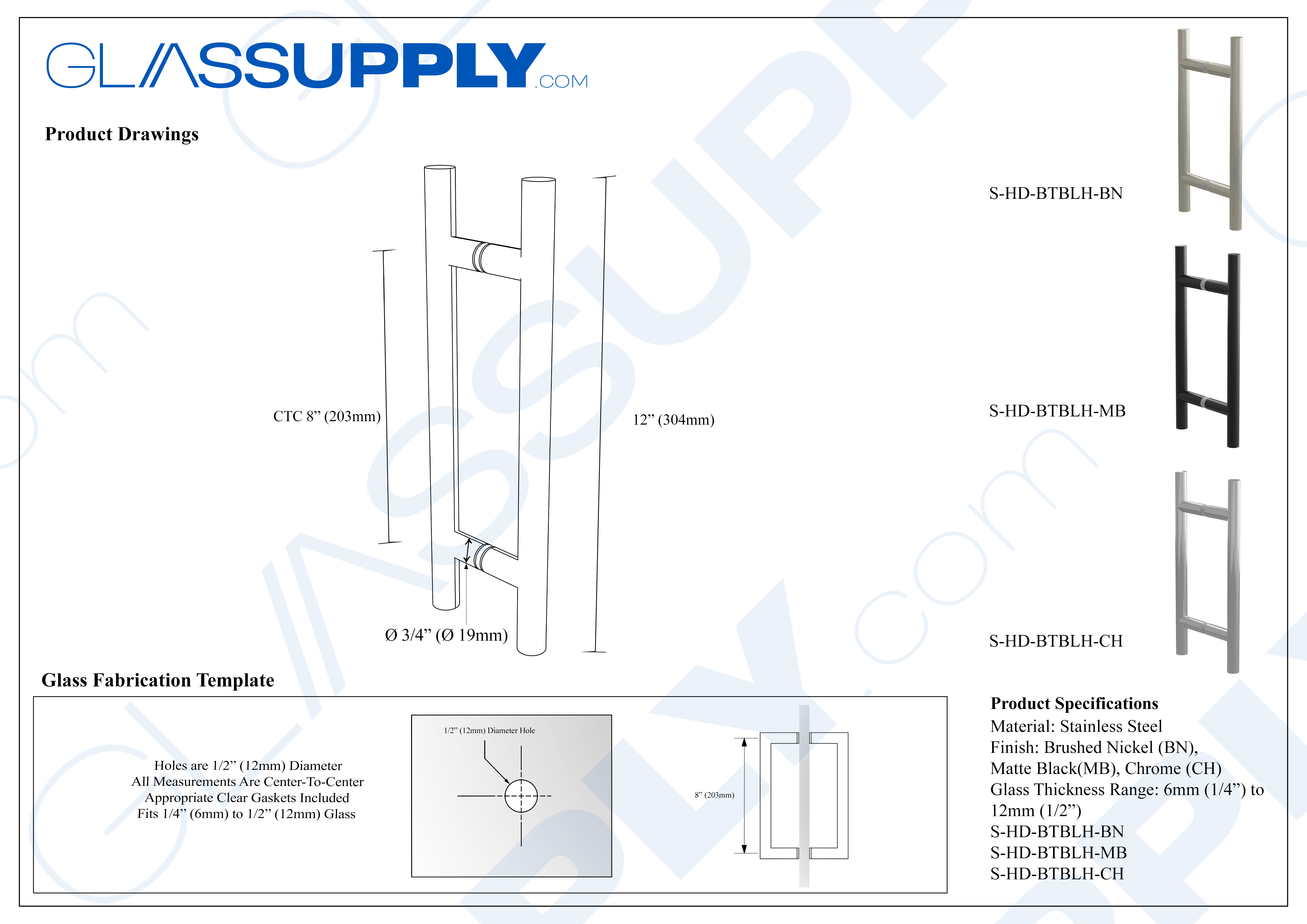 12" Back-to-Back Ladder Handle - 3/4" (19 mm) Diameter